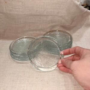 Set of 8 Clear Glass Coasters Round Textured Swirl Design